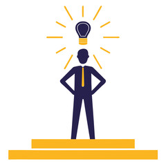 Business Innovation Concept With Silhouette And Bright Idea Bulb, Strategy And Leadership