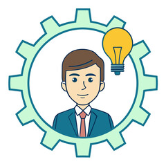 Business Innovation Concept With Man And Lightbulb Inside Gear Icon Vector Illustration