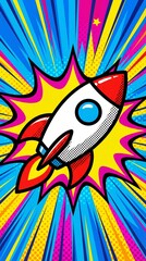 rocket boom icon explosion goal success pop art design vertical concept