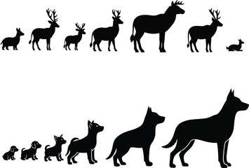 Fototapeta premium Silhouette of deer and dog family with varying sizes and ages in two horizontal rows