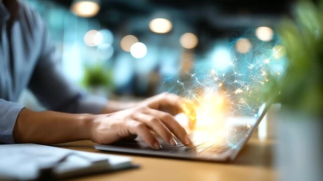 Effective SEO strategies for digital content in office environment, faceless professional working on optimization, defocused workspace background, with copy space