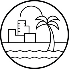Beach City Skyline Flat Vector Illustration on White Background