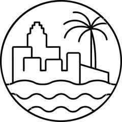 Beach City Skyline Flat Vector Illustration on White Background