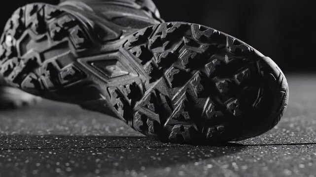Close-up Dynamic Tread Pattern of Athletic Footwear on Textured Surface