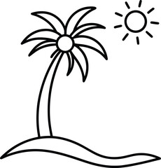 Tropical Island Palm Tree Beach Travel Flat Vector Illustration