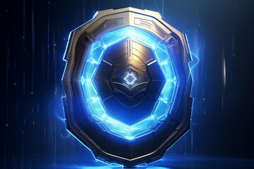 Futuristic energy shield glowing with blue light, symbolizing security and robust defense