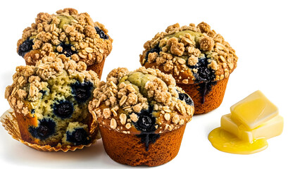 Delicious Blueberry Muffins with Crumble Topping and Butter