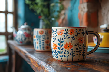 beautiful handmade ceramics on an oak shelf