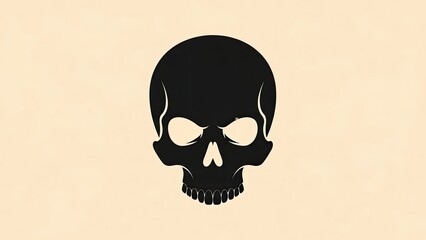 Black Skull Silhouette on Beige Background