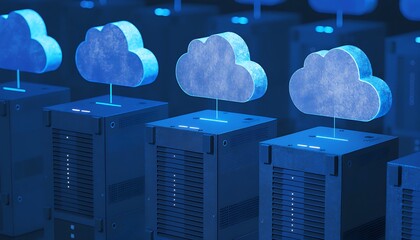 servers with cloud computing symbols on top  data storage