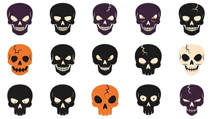 Obraz premium Collection of Spooky Cartoon Skulls, Halloween Icons, Scary Faces