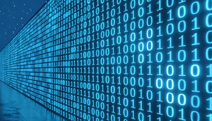Wall of binary code on a blue background with stars