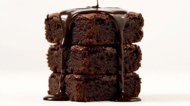 Stack of Delicious Chocolate Brownies Drizzled with Rich Syrup