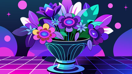 Cosmic Future Floral: bold purples with geometric glow in a sleek bouquet