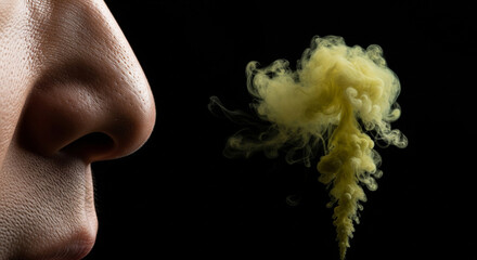 異臭・悪臭のメタファーとコピースペース（嫌悪感で歪む鼻筋のシワと生理的拒絶）