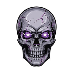 Fototapeta premium Cracked Skull with Glowing Purple Eyes a Symbol of Power.