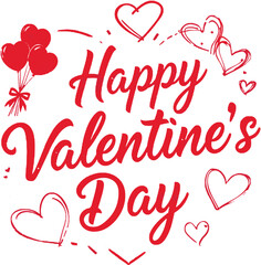 Obraz premium Lettering Happy Valentines Day banner. Valentines Day greeting card template with typography text happy valentine`s day and red heart and line on background. 