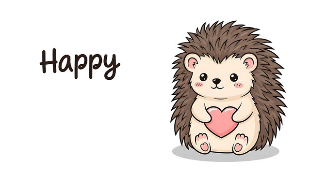 Cute hedgehog holding a heart isolated on a transparent background