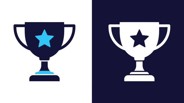 Blue icon set - trophy with star - Blue icon set - Solid icons vector collection - Vector icon set - Line and glyph solid icon set - Icon vector - Flat Design Icon