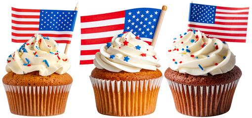 Patriotic cupcakes celebrating independence day with american flags