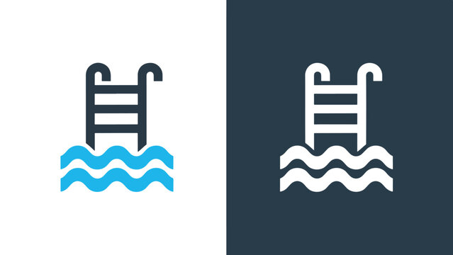 Swimming pool ladder icons - Blue icon set - Solid icons vector collection - Vector icon set - Line and glyph solid icon set - Icon vector - Flat Design Icon