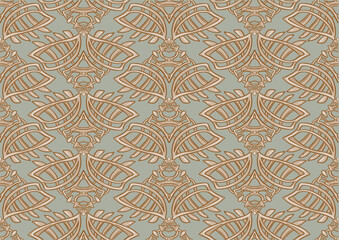 Decorative flowers and leaves in art nouveau style, vintage, old, retro style. Seamless pattern, background. Vector illustration. In art nouveau style, vintage, old, retro style.