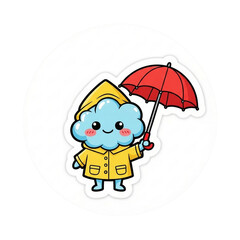 Cute Cartoon Cloud Character with Red Umbrella graphic isolated on a transparent background
