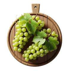 Green Grapes with Leaves on Wooden Cutting Board fruit isolated on a transparent background