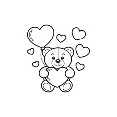 Obraz premium A charming illustration depicts a teddy bear holding a heart shaped balloon amidst a flurry of smaller hearts