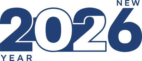 New year 2026 dark blue numbers with year and new text transparent background