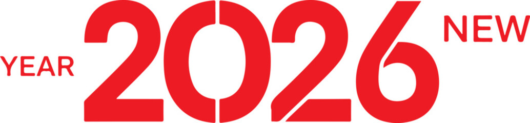 New year 2026 red numbers with year and new text transparent background