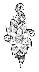 Intricate Black and White Floral Henna Tattoo Design isolated on a transparent background