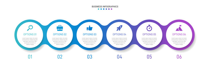 Progress bar featuring 6 arrow-shaped elements, symbolizing the six stages of business strategy and progression. Clean timeline infographic design template. Vector for mobile presentation.