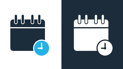 Calendar with clock icon set - Blue icon set - Solid icons vector collection - Vector icon set - Line and glyph solid icon set - Icon vector - Flat Design Icon