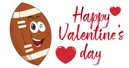 Cute cartoon American football character surrounded by hearts and love messages. Ideal for Valentine&rsquo;s Day greeting cards, romantic sports designs, stickers, prints and digital decorations.