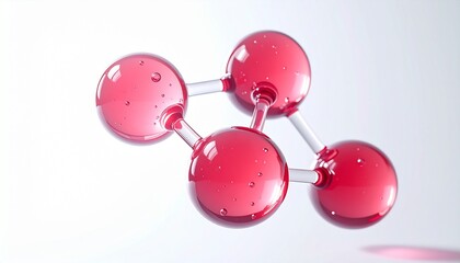 エイジングケアの美容科学をイメージした 赤い美容成分の分子の3D構造 美容液イメージ ジェネレーティブAI