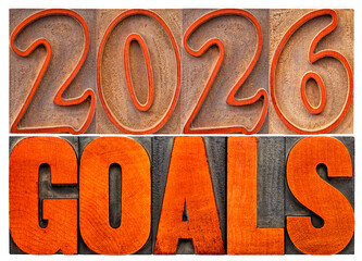 2026 goals banner - New Year resolution concept - isolated text in vintage letterpress wood type printing blocks