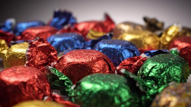 Colorful Assortment of Foil Wrapped Chocolates Sweet Treats