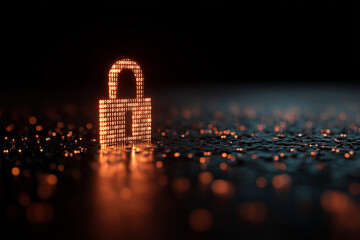 A glowing lock symbol is on a dark background