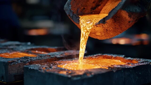 Medium shot of molten PHA bioplastics being poured into molds showcasing ecofriendly material transformation in a controlled environment