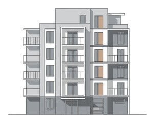Modern Apartment Building Flat Vector Illustration, Minimalist Residential Architecture Icon, Simple Geometric City Housing Design Isolated on White