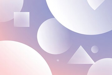 Soft geometric shapes on a pastel gradient background with abstract white translucent forms