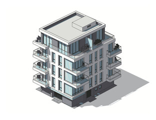 Modern Residential Apartment Building Isometric Vector Illustration, 3D Architecture Design