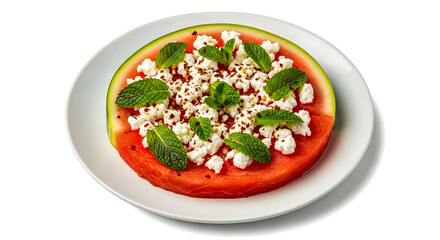 Fresh Watermelon and Feta Salad on a White Plate