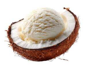 Creamy coconut ice cream in a coconut shell