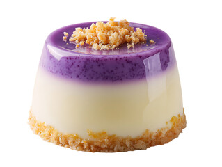 Layered purple and white dessert with crumb topping