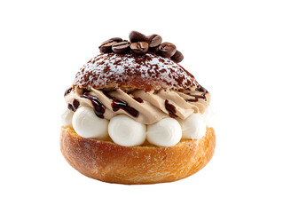 Delightful coffee-filled pastry topped with beans