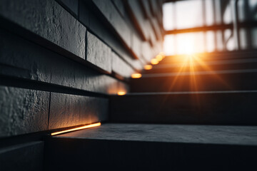 Career growth concept, staircase leading to bright light, professional development, promotion advancement