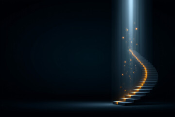 Career growth concept, staircase leading to bright light, professional development, promotion advancement