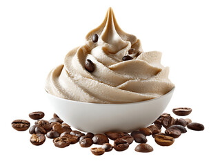 Coffee ice cream in bowl with beans